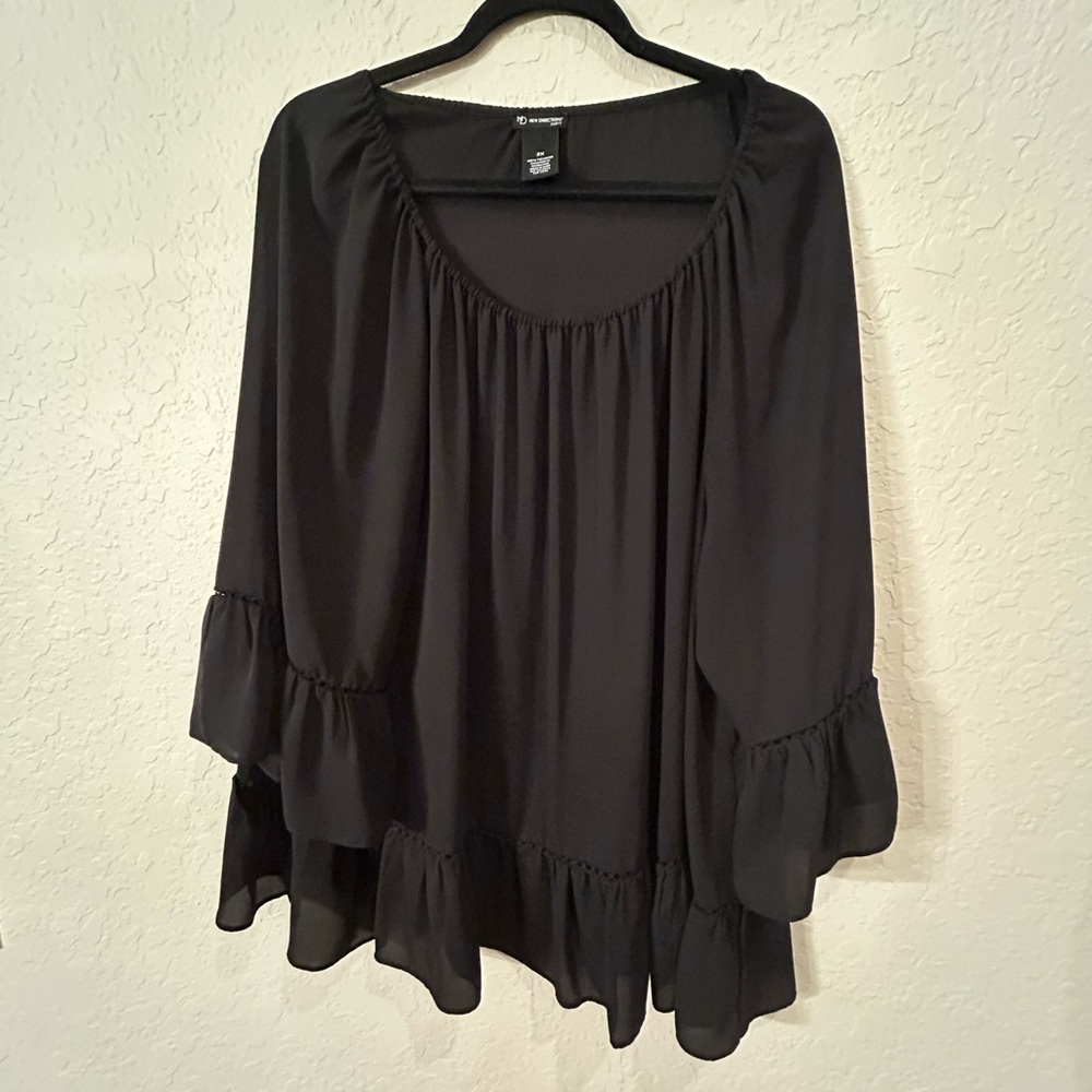 New Directions Black Ruffle Blouse